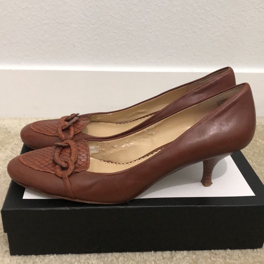 Oscar de la Renta Kitten Heels in Leather Cognac. GUC. Sz 10 - Picture 9 of 12